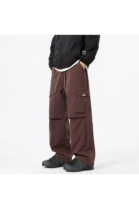 Men Pant Wide Leg Cargo Joggers Loose Fit Workout Utility Pants With Large Pockets Stylish Streetwear Mid Waist Jogger Trousers Basic Wear L Purple