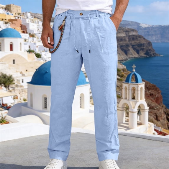 Adeawade Men Pant Wide Leg Loose Fit Linen Pants Trousers For Summer Athletic Leisure Wear Mid Waist Jogger Trousers Durable Clothes 3Xl Light Blue