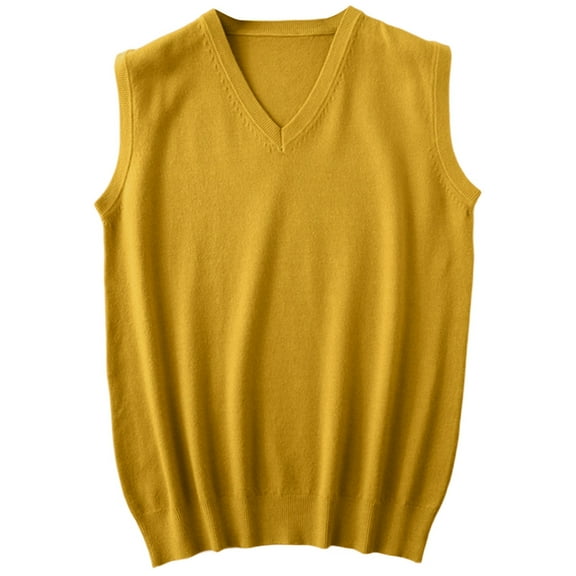 Adeawade Men'S Sweaters Sweater Vest Sleeveless Solid Color V Neck Knitted Vest Tops Trend Clothes Orange Xl