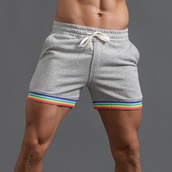 Adeawade Men Summer Solid Color Rainbow Pants Pocket Drawstring Loose Sports Running Straight Shorts Beach Pants Basic Wear 3Xl Gray