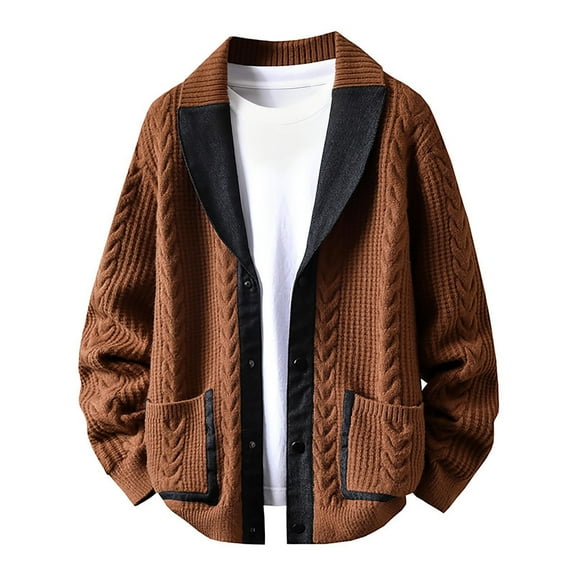 Adeawade Men Sweaters Autumn And Winter Long Sleeve Cardigan Solid Color Knitted Sweater Coats Crewneck Shirt Comfortable Clothes Brown 2Xl