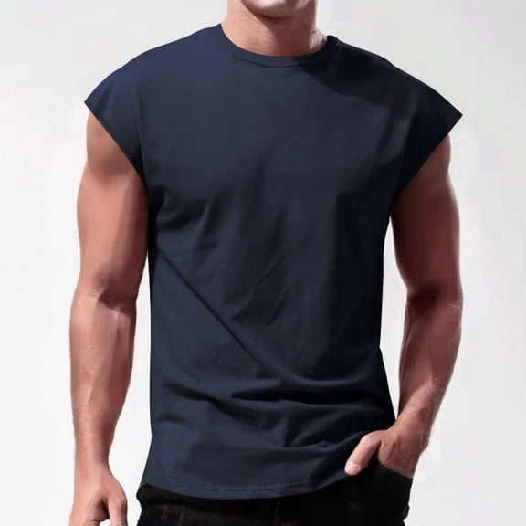 Adeawade Men's T Shirts Breathable Sleeveless T Shirt Tops Slim Summer Round Neck Short Sleeve Navy 2Xl