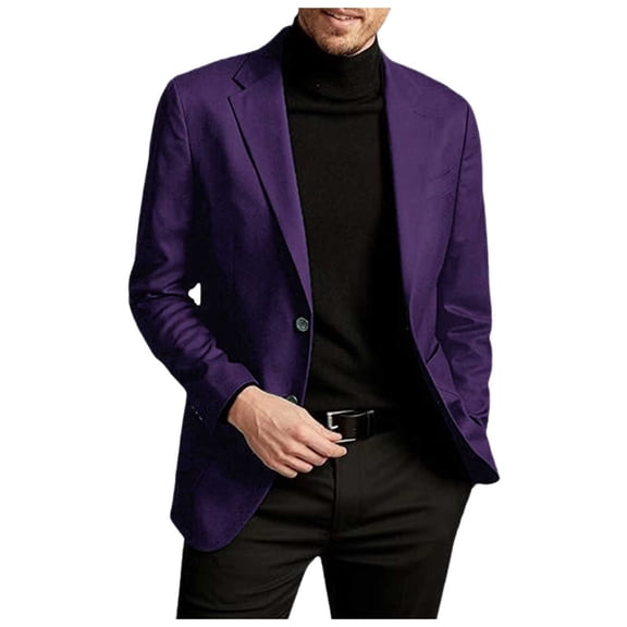 Adeawade Mens Christmas Blazers Jacket Long Sleeve Men'S Business A Versatile Solid Color Suit Jacket Winter Notch Lapel Coats Retro Outerwear Purple L