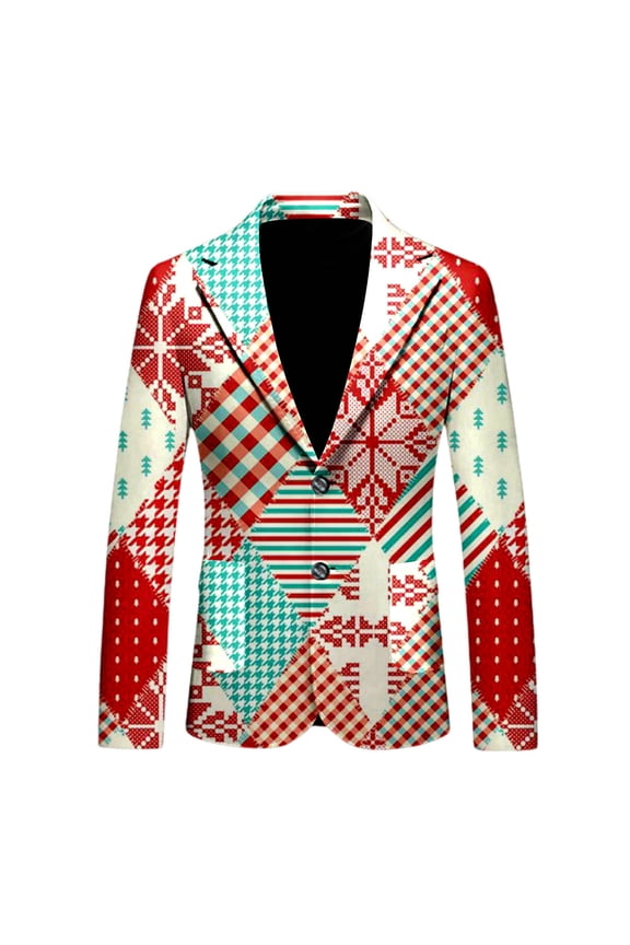 Mens Christmas Blazers Jacket Men'S Christmas Cartoom Printed Loose Suit Jacket Long Sleeve Winter Notch Lapel Coats Casual Clothe Mint Green L