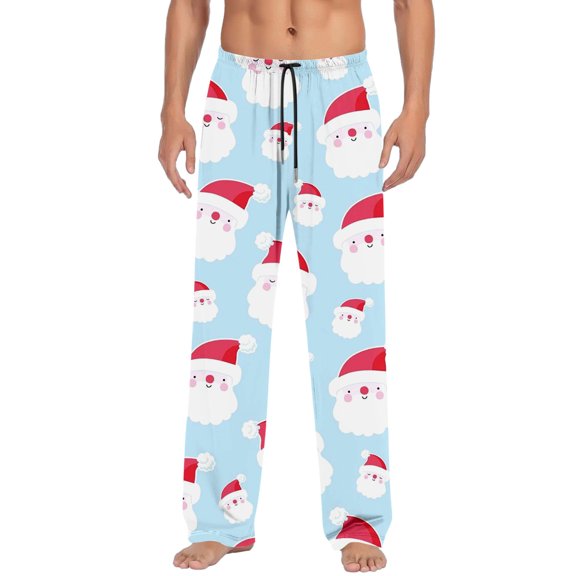 Adeawade Mens Christmas Pants Graphic Prints Xmas Pajamas Pj Bottoms New Years Sleepwear Pants Wide Leg Slacks Drawstring Trousers With Pocket Retro Home Wear Light Blue M