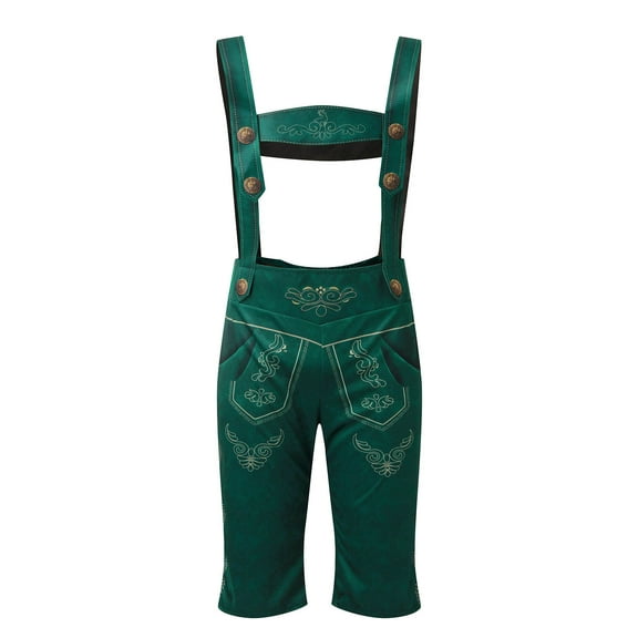 Adeawade Mens Pants Ethnic Traditional Oktoberfest Suspender Embroidered Straight Leg Trousers Casual Slacks Durable Outfits Green M