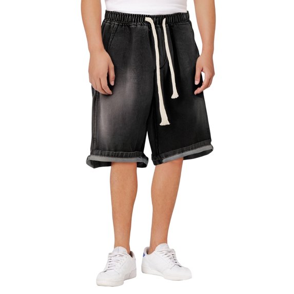 Adeawade Mens Summer Elastic Waist Cargo Pants Denim Shorts Loose Pocket Solid Color Slacks Casual Clothes 3Xl Gray