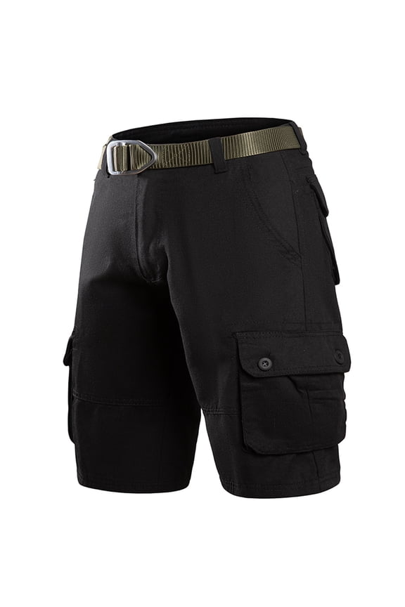 Mens Summer Elastic Waist Cargo Slacks Sports Button Pants With Pocket Straight Leg Slacks Leisure Trousers 30 Black