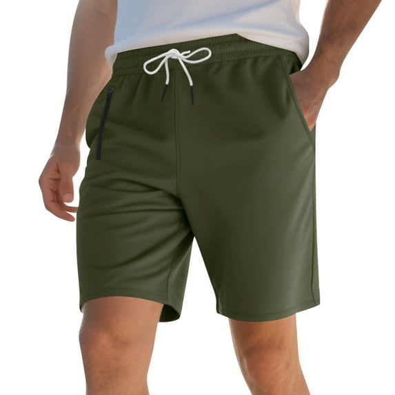 Adeawade Mens Summer Elastic Waist Drawstring Shorts With Pocket Solid Color Straight Leg Slacks Retro Clothes M Green