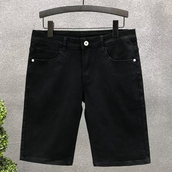 Adeawade Mens Summer Slim Stretch Denim Shorts Elastic Waist Button Short With Pocket And Zipper Solid Color Sweatpants Durable Wear S Black