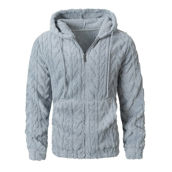 Adeawade Mens Sweater Round Neck Sweater Coat Hooded Fuzzy Lined Long Sleeve Cardigan Jacket Winter Outwear Streetwear Pullover Tops Shirt Relax Fit Wear Blue M