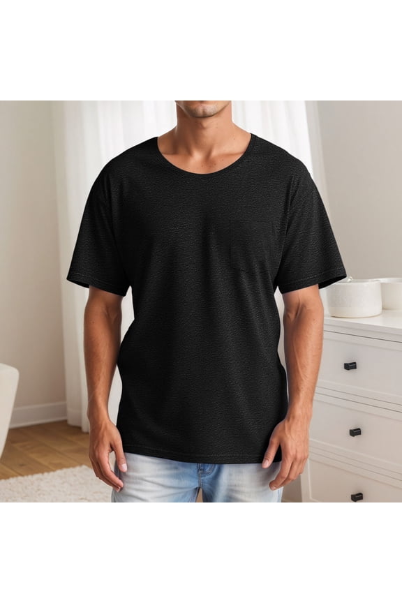 Mens T Shirt Short-Sleeved Patient Clothing Open Side Button Top Solid Color Crewneck Tee Classic Clothes Black 3Xl