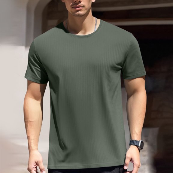 Adeawade Mens T Shirts Round Neck Tee Shirts Short Sleeve Summer Ice Silk Ice Short Sleeve Tops Soft Clothing Army Green 4Xl