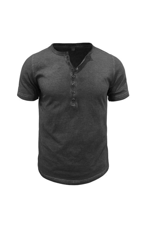 Mens T Shirts Short Sleeve Button Color T Shirt Round Neck Tough Guy Base Top Dark Gray 3Xl
