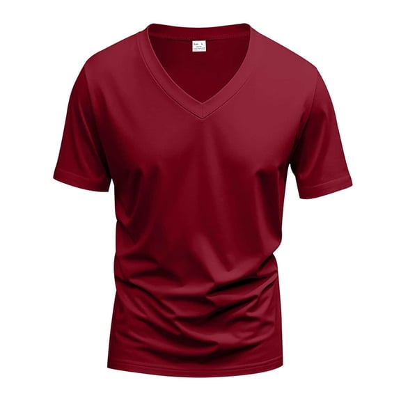 Adeawade Mens T Shirts Short Sleeve Tee Solid Color V Neck T Shirt Spring And Summer Top Wine 3Xl