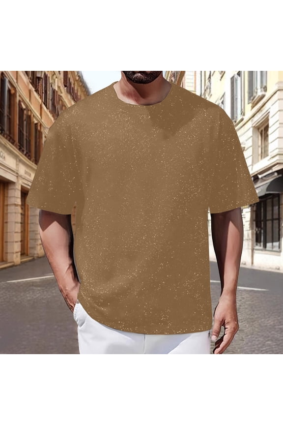 Mens T Shirts Solid Star Studded Sparkling Starry Sky Of Men Loose Round Neck Short Sleeved T Shirt Brown 2Xl