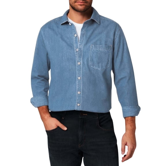 Adeawade Mens Tops Long Sleeve Men'S Denim Work Shirt Button Down Shirt For Spring Summer Solid Color Dress Shirt Fashion Basic Wear Blue