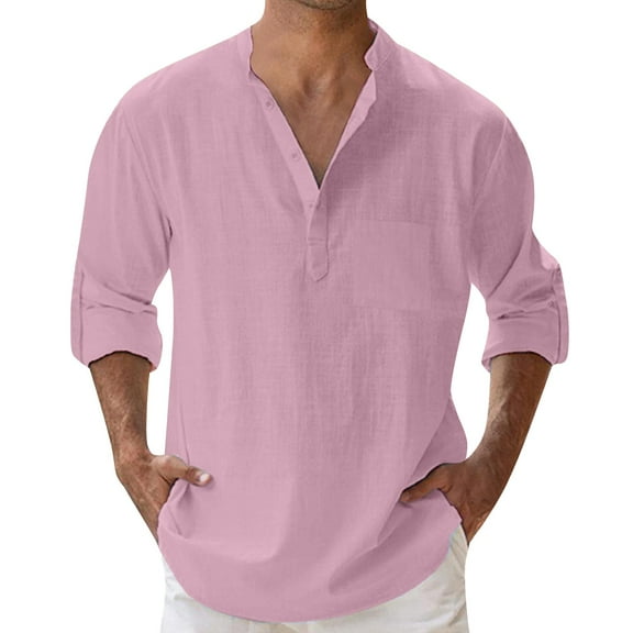 Adeawade Mens Tops Long Sleeve Men'S Loose Shirts With Pocket Lightweight And For Summer And Fall good For Relaxed Days And Versatile Styling Casual Basic Wear Light Pink