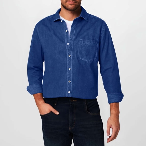 Adeawade Mens Tops Long Sleeve Mens Denim Shirt Jean Work Shirts Regular Fit Button Down Shirts With Pockets Retro Basic Wear Bu2