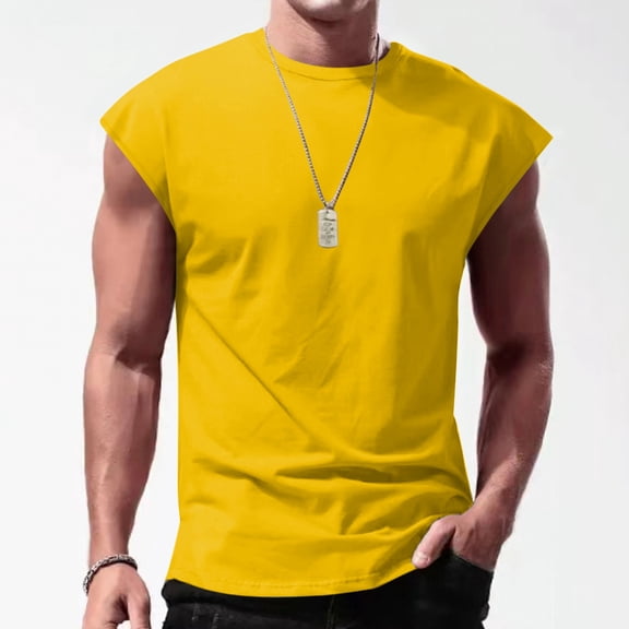 Adeawade Mens Tops Sleeveless Shirt Mens Workout Tank Top Sleeveless Shirt Muscle Gym Bodybuilding Fitness Training T Shirts Classic Basic Wear Yellow