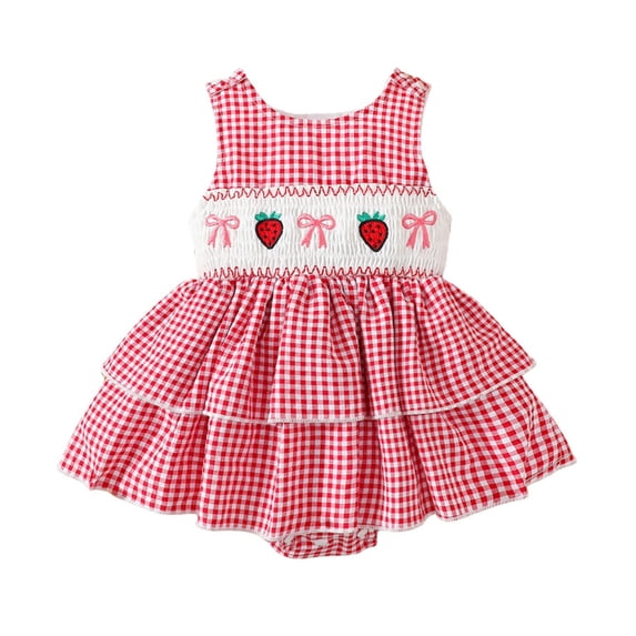 Adeawade Onesies For Girls 0-3 Months Crewneck Infant Sleeveless Plaid Romper Embroider Bodysuits Dress Newborn Summer Wear Red