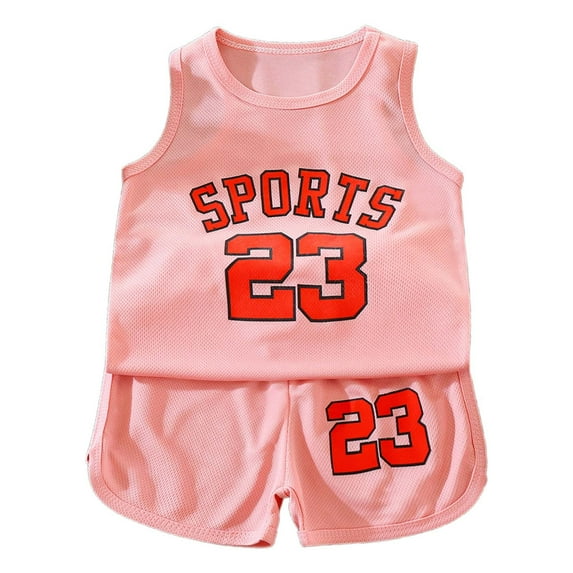 Adeawade Outfits For Boys Sleeveless Sportswear Round Neck Mesh Vest Tops Shorts Summer Basketball Set Comfortable Wear Pink 8-9 Years