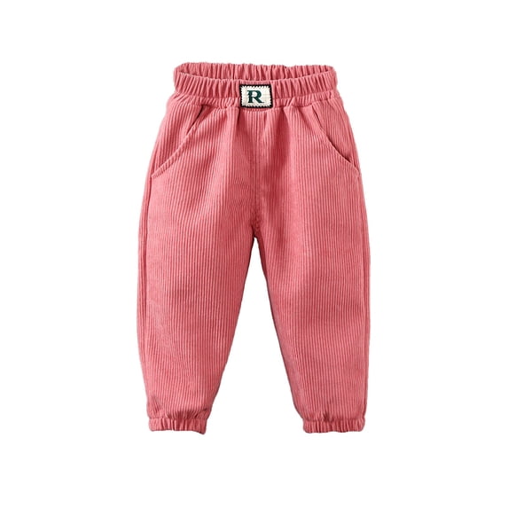 Adeawade Pants For Boy Elastic Waist Sweatpants Slim Leg Corduroy Pants Solid Color Long Cargo Trousers Elegant Wear Light Pink 3-4 Years