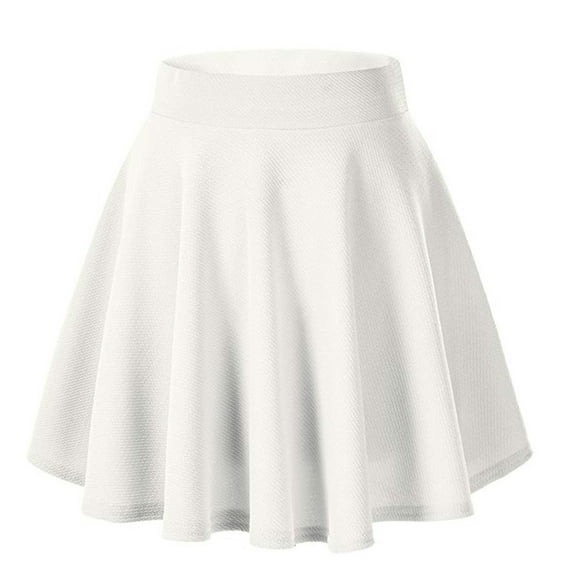 Adeawade Skirts For Women Trendy Mini Flared Skirt Pleats Versatile Solid Color Stretchy Skirt Simple Style Sweet Daily Wear White Xl