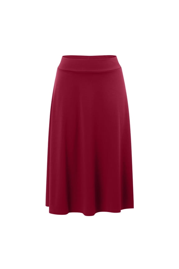 Skirts For Women Trendy Solid Color Flare Midi Pull On Closure Skirt Mid Waist Flowy Long Skirts Lightweight Sweet Daily Wear Red 2Xl
