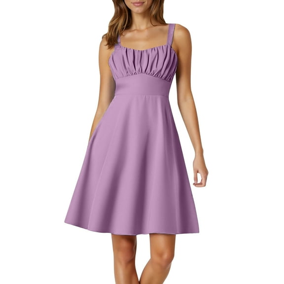 Adeawade Summer Dresses For Women Round Neck Sleeveless Ladies' Stage Performance Dress Strap Dress Slim And A Line Dress. Soft Streetwear Purple L