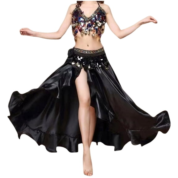 Adeawade Summer Dresses For Women Sleeveless Round Neck Belly Dance Outfit Dance Bra And Skirt Set Dance Practice And Shows Versatile Wear Black M