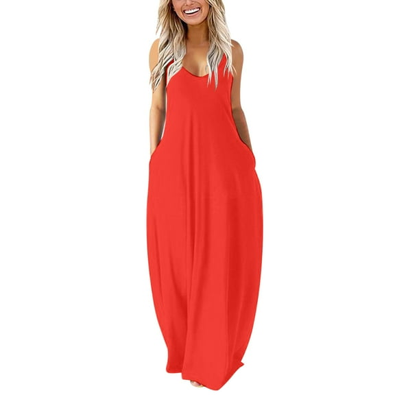 Adeawade Sundresses For Women Ladies Solid Color Round Neck Long Sleeved Patchwork Long Skirt Is And Comfortable Basic Cute Daily Wear Hot Pink S