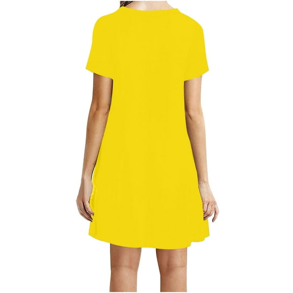 Adeawade For Women Short Sleeve Dating Dress Beach Loose Sundress Round Neck Dresses Simple Style Cute Clothes Yellow Xl