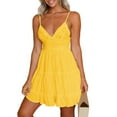 thumbnail image 1 of Adeawade For Women Summer Lace Midi Dresses Flowy V Neck Swing Dot Ruffle Sleeveless A Line Beach Sun Dress Trend Clothing Xl Yellow, 1 of 6