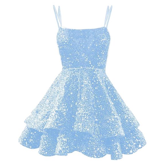 Adeawade For Women Round Neck Sleeveless Party Dress Summer Strapless Sequingown Evening Events And Prom Night Classic Streetwear Light Blue S