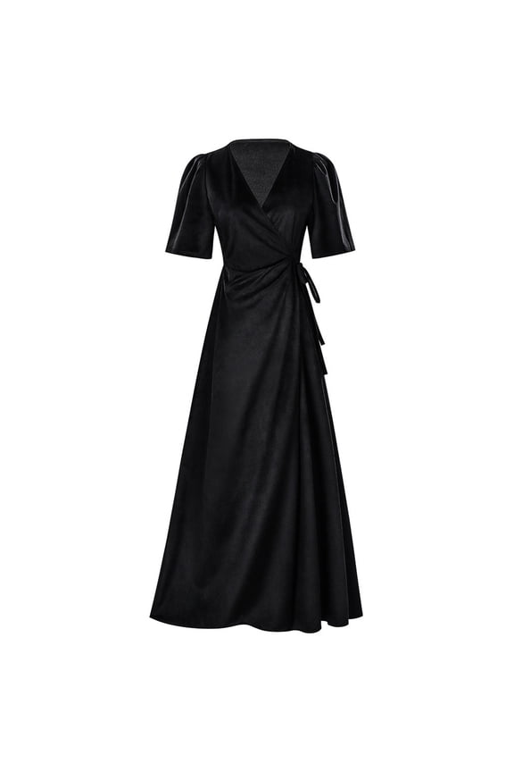 For Women V Neck Long Sleeve Stage Performance Dress Long Sleeve Wrap Slim Fit Gown Banquet Party Classic Streetwear Black 2Xl