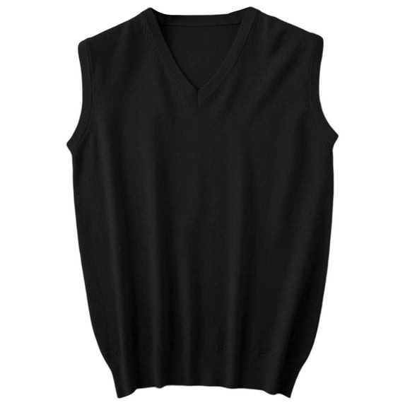 Adeawade Sweaters For Men Sweater Vest Sleeveless Solid Color V Neck Knitted Vest Tops Basic Wear Black L