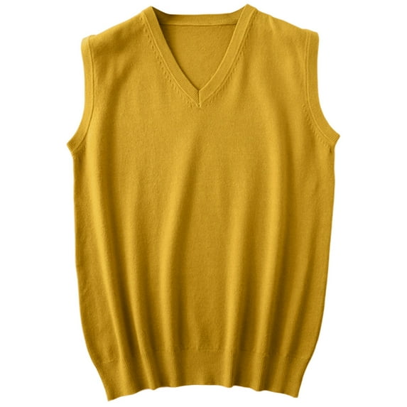 Adeawade Sweaters For Men Sweater Vest Sleeveless Solid Color V Neck Knitted Vest Tops Classic Wear Orange 3Xl