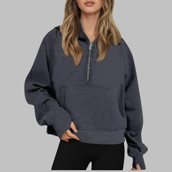 Adeawade Sweatshirt For Women Long Sleeve Hoodies And Sweatshirts Loose Fit Zip Pocket For And Winter Fall Winter Basic Daily Wear Fashion Tops Grey Xl