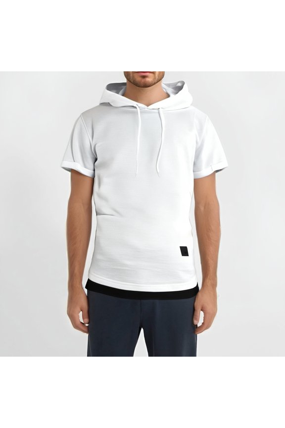 T Shirts For Man Slim Fit Pattern Large Size Short Sleeve Hoodie Top Blouse White L