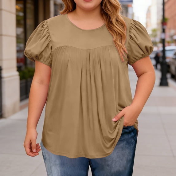 Adeawade T Shirts For Women Short Sleeve T Shirt Crew Neck Solid Color Tee Top Casual Clothes Brown M
