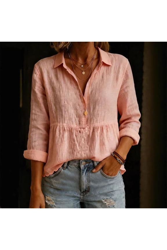 T Shirts For Womens Crewneck Tee Loose Fit Long Sleeve Shirt Solid Color Blend Pullover Top Tee Retro Clothing Red L