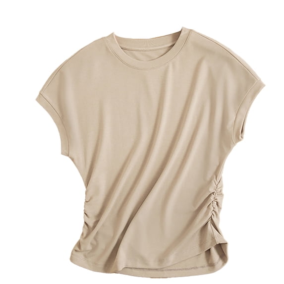Adeawade T Shirts For Girls Crew Neck Tank Tops Solid Color Vest Collect Waist Tee Sleeveless Ruffle Slim Fit Blouse Trend Spring Clothes Khaki 16-17 Years