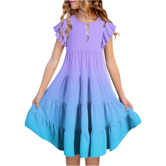Adeawade Girl Dresses Summer Sleeveless Dress Solid Color Crewneck Flowy Dresses Comfortable Outfits Size 12-13 Years Sky Blue