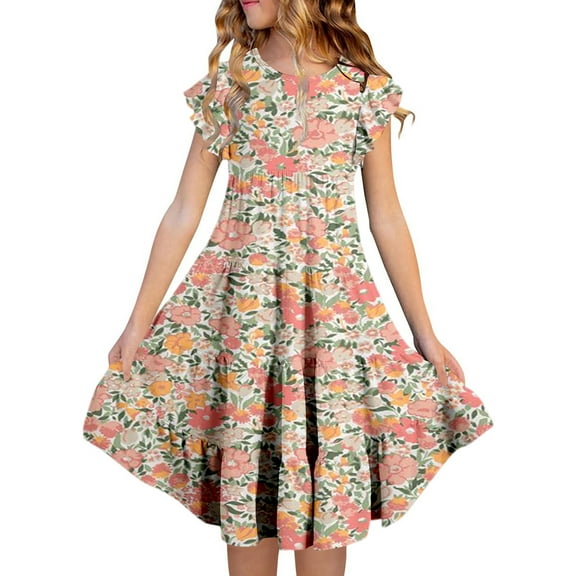 Adeawade Teen Girl Dresses Summer Sleeveless Cartoon Prints Crewneck Dress Trend Outfits Size 10-11 Years Green