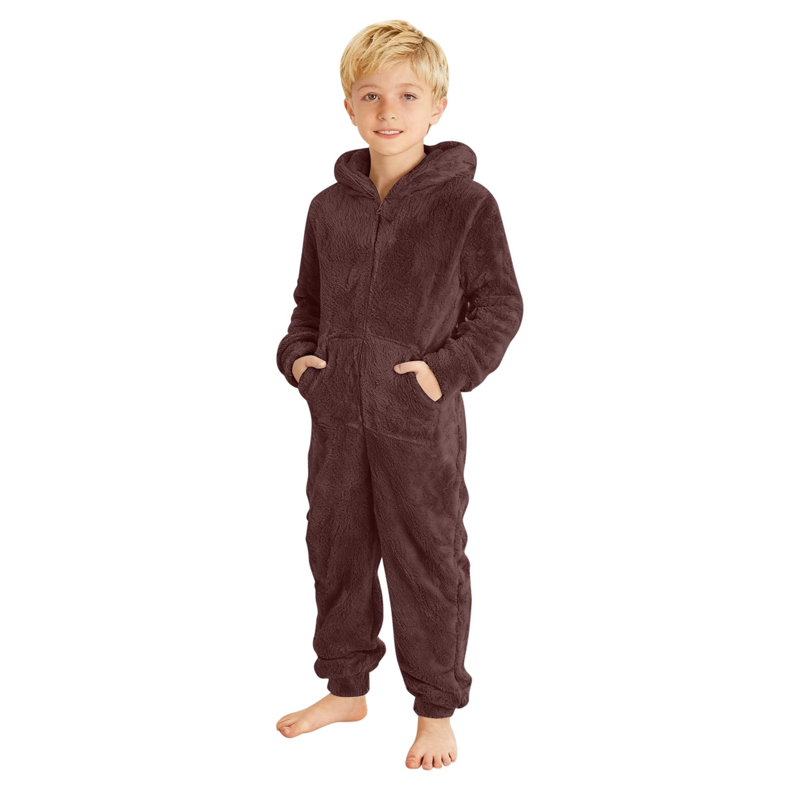Adeawade Onesie For Boys 9-10 Years Long Sleeve Round Neck Boys Warm Hooded Onesie Jumpsuit Winter Warm Lined Pajama Outfit For Toddler Kids Casual Playsuit Brick Red