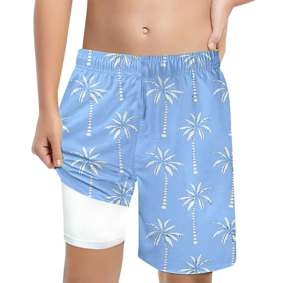 Adeawade Teen Swimsuit Boy 10-12 Years High Waisted Cartoon Printed Swimming Shorts With Lace Up Adjustable Mesh Lined Swim Trunk Fashion Sport Outfit For Summer Water Play Sky Blue