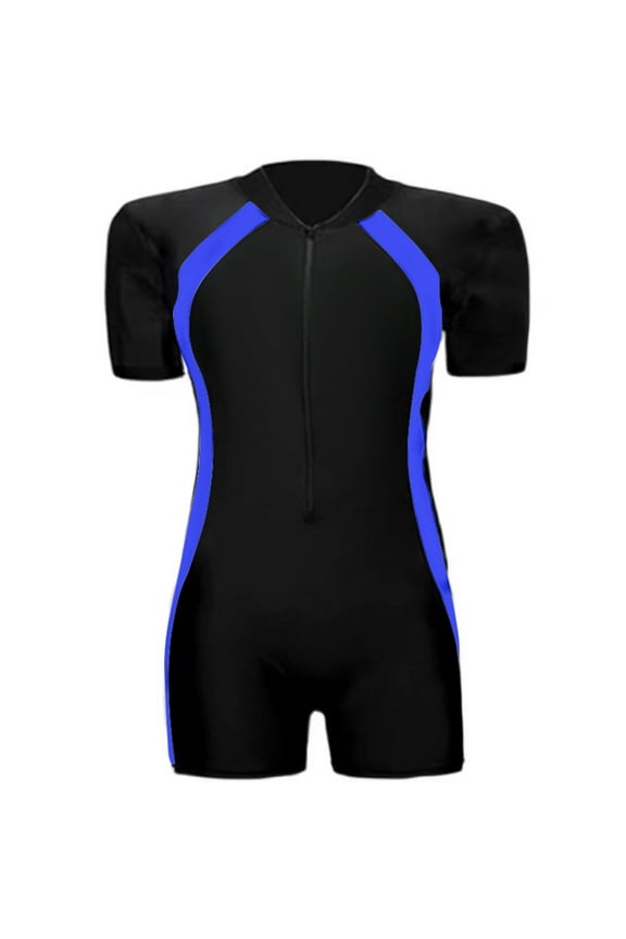 Teen Swimsuit Boy 12-16 Years Short Sleeve Surfing Diving Suit Solid Color One Piece Rash Guard Bathing Suit Adorable Sport Outfit For Summer Water Play Blue