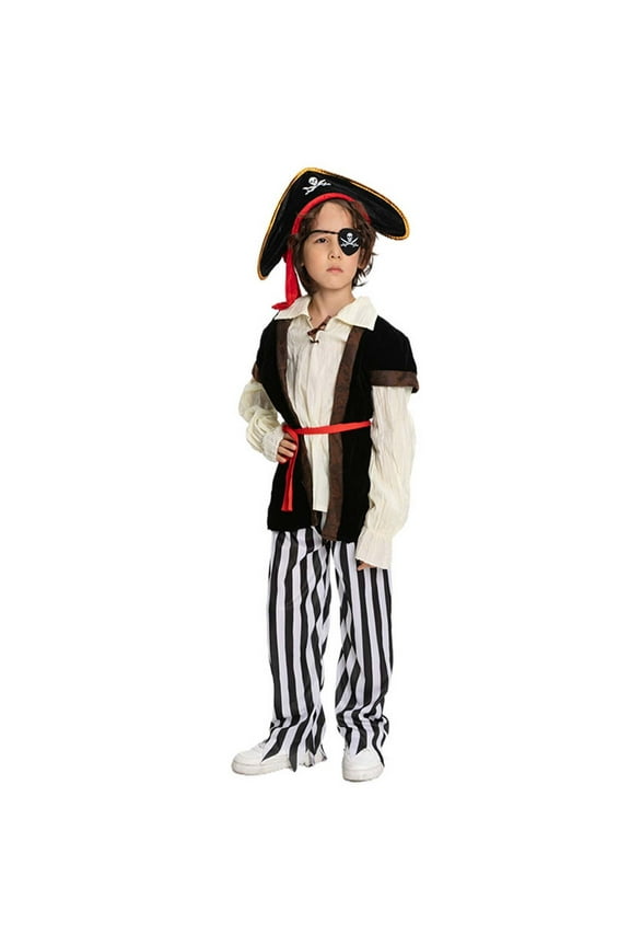 Toddler Boys Clothes Halloween Hallomas Long Sleeve Caribbean Buccaneer Captain Halloween Hallomas Multi-Color Performance Relax Fit Outfits Boy'S Clothing Set Black 4-5 Years