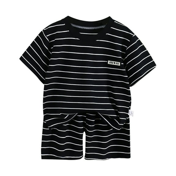 Adeawade Toddler Boys Outfits Fashionable Striped Short Sleeved Shirt + Shorts Two Piece Suit Lovely Boy'S Clothing Black 3-4 Years